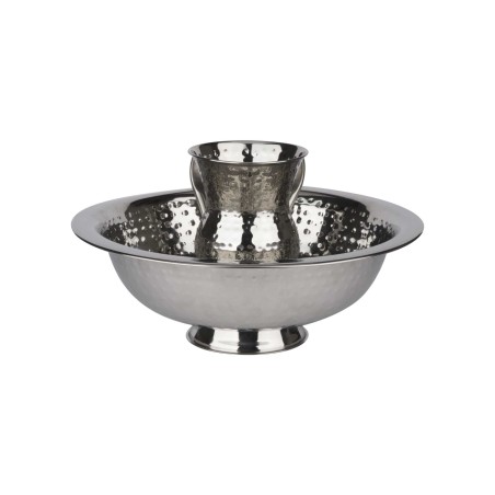 Hammered Washing Set - Bowl with Base | Washing Cups | Judaica