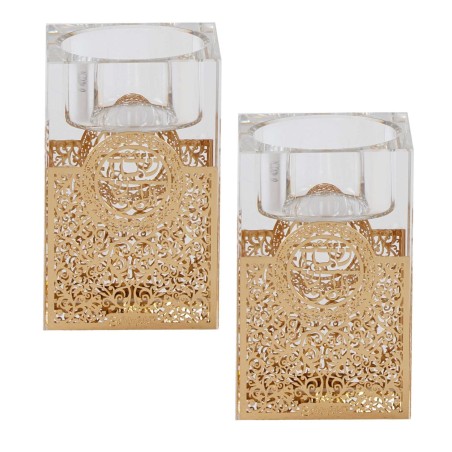 Tall Crystal Tealight Holders - Lasercut Floral wi | Candle Holders |