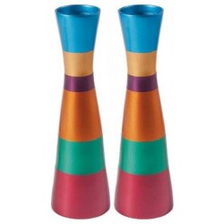 Anodized Multi-Colored Ringed Candlesticks | Candle Holders | Judaica