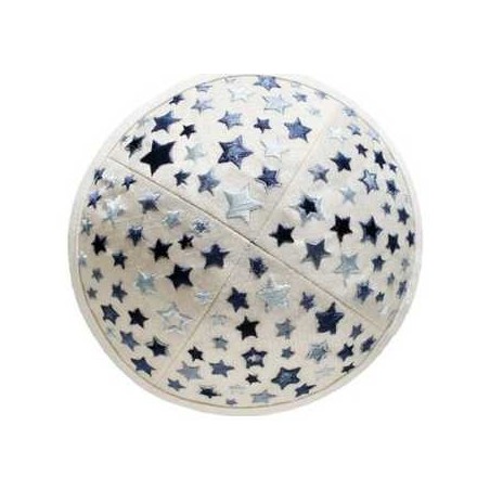 Embroidered Stars Kippah - White | Kippahs | Judaica