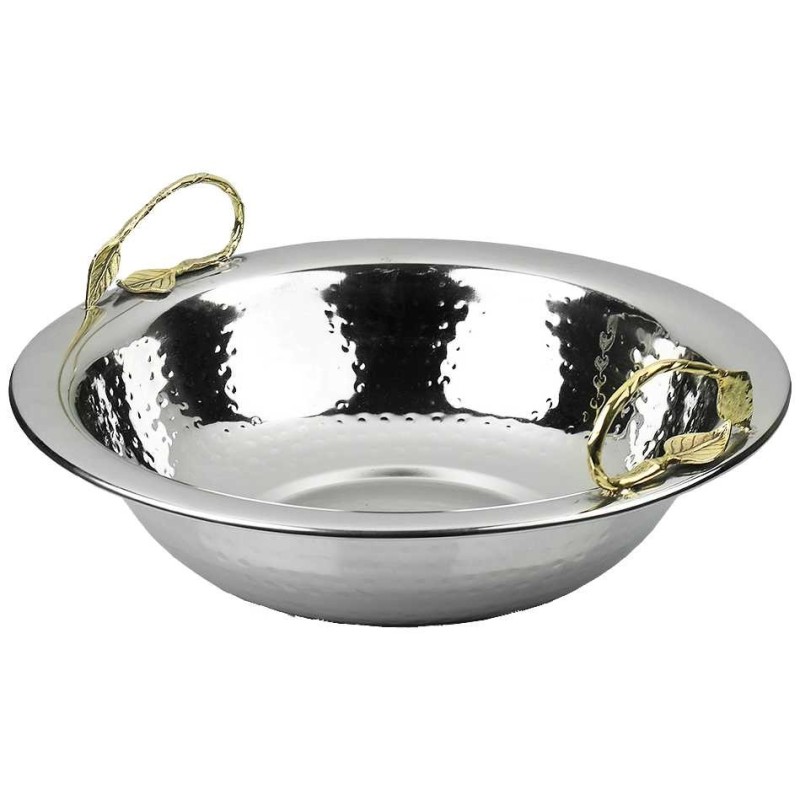Hammered Steel Washing Bowl with Gold Leaf Handles | Washing Cups | Ju