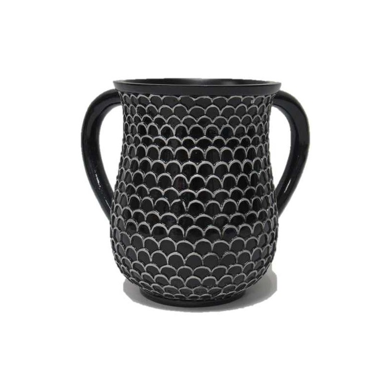 Modern Scaled Washing Cup - Black/White | Washing Cups | Judaica