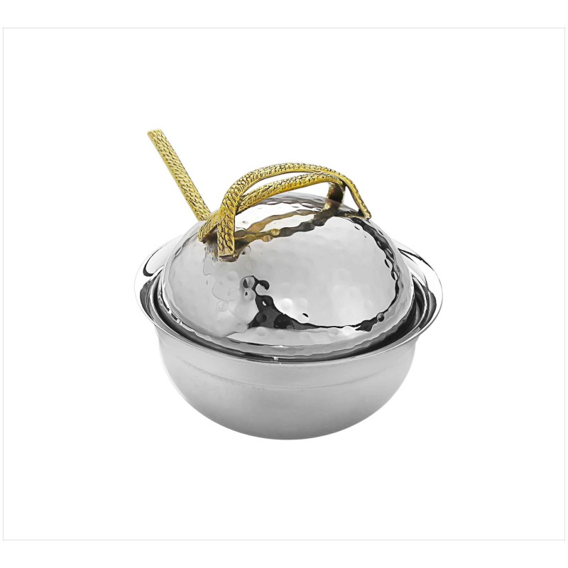 Honey Dish With Gold Handles and Glass Insert | Rosh Hashanah | Judaic