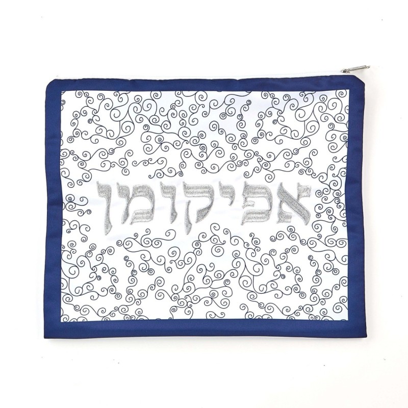 Embroidered "White Curlicues" Afikoman Bag | Passover | Judaica