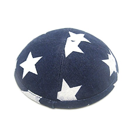 Blue White Stars Cotton Kippah | Kippahs | Judaica