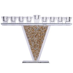 Crystal Menorah with Gold and Silver Inner Stones | Hanukkah | Judaica