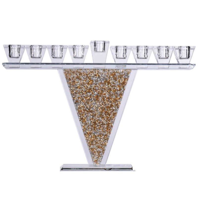 Crystal Menorah with Gold and Silver Inner Stones | Hanukkah | Judaica