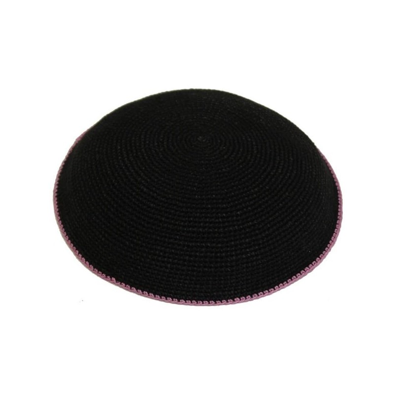 Black Knit Kippot - Lavender Rim | Kippahs | Judaica