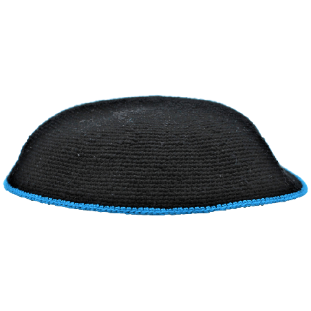 Black Knit Kippot - Teal Rim | Kippahs | Judaica