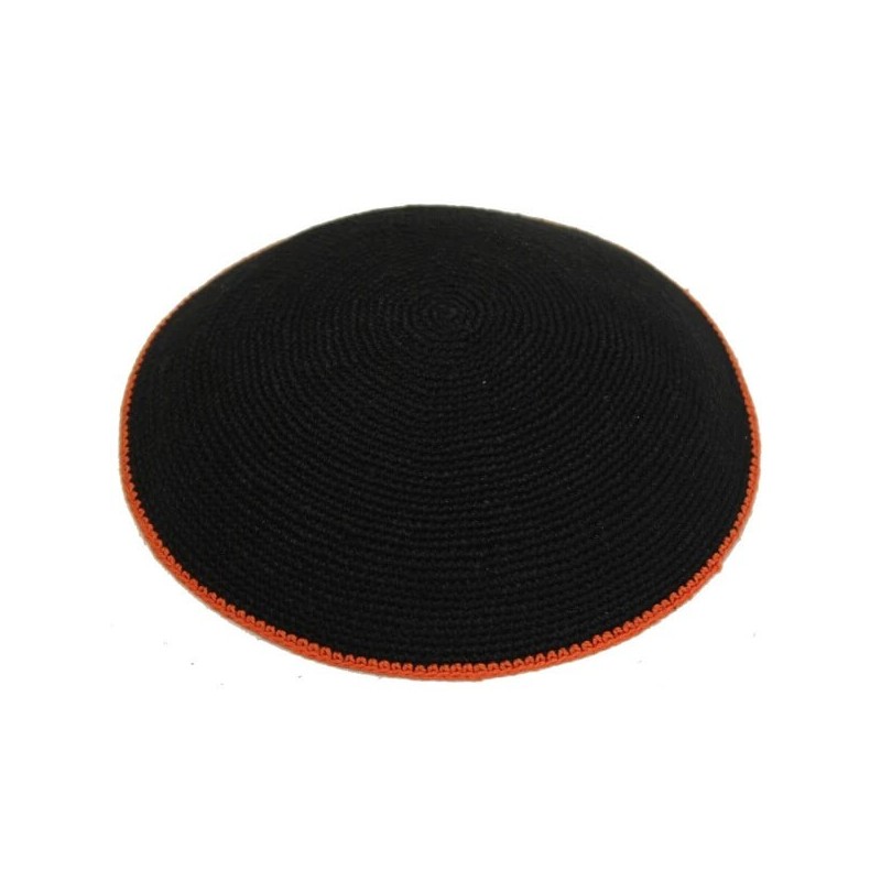 Black Knit Kippot - Orange Rim | Kippahs | Judaica