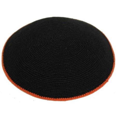 Black Knit Kippot - Orange Rim | Kippahs | Judaica