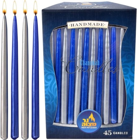 Blue & Silver Metallic Chanukah Candles | Hanukkah | Judaica