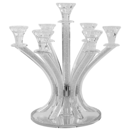Candelabra 7 Light Silver Stones 14" | Candle Holders | Judaica