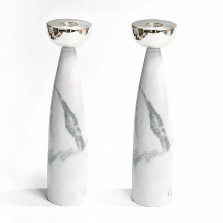 Grey Marble Candlesticks with Silver Holders | Candle Holders | Judaic