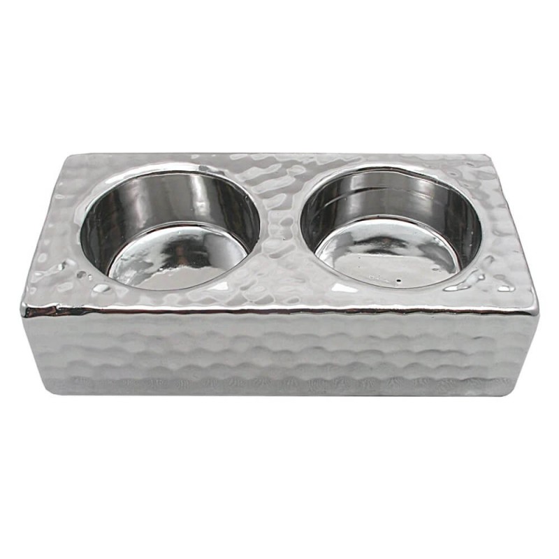 Double Tealight Holder Hammered Design | Candle Holders | Judaica