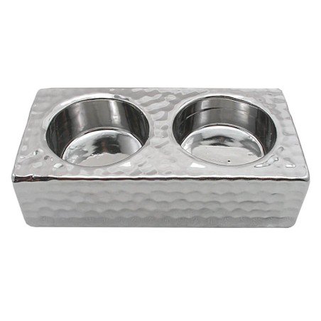 Double Tealight Holder Hammered Design | Candle Holders | Judaica