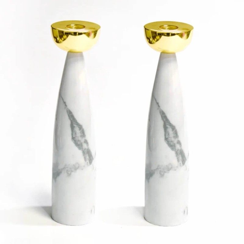 Grey Marble Candlesticks with Gold Holders | Candle Holders | Judaica