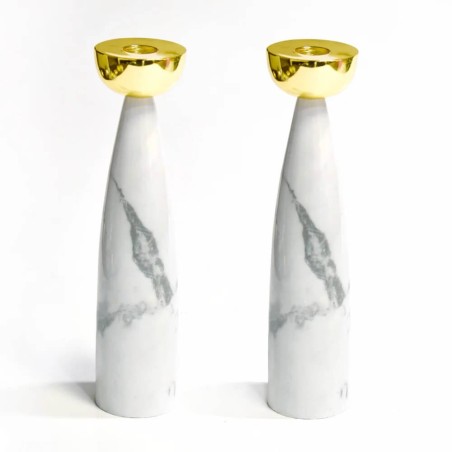 Grey Marble Candlesticks with Gold Holders | Candle Holders | Judaica