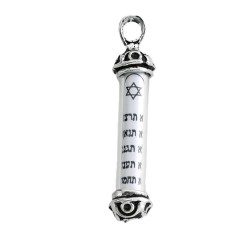 Sterling Silver 10 Commandments Mezuzah Pendant -  | Jewelry | Judaica