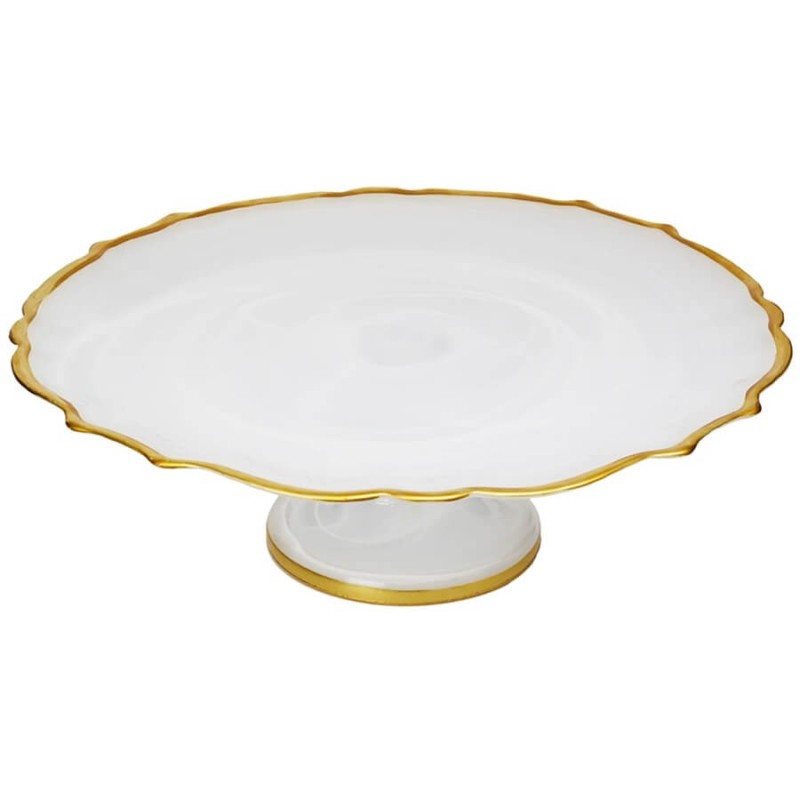 White Alabaster Cake Stand with Gold Trim | Home Goods | Judaica