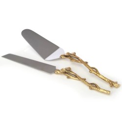 Cake Server and Knife Set with Gold Leaf Design | Home Goods | Judaica