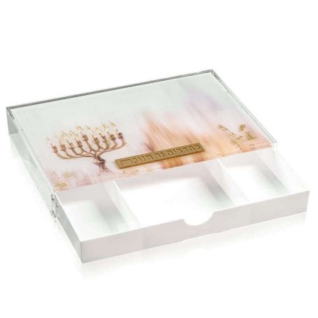 Painted by Batya 2.0 Menorah Tray with Drawer | Hanukkah | Judaica
