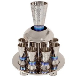 Blue Ringed Hammered Kiddush Fountain By Yair Eman | Kiddush Cups | Ju
