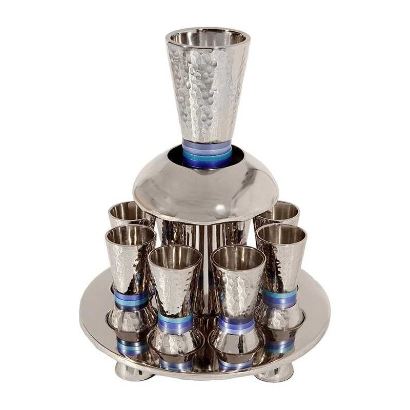 Blue Ringed Hammered Kiddush Fountain By Yair Eman | Kiddush Cups | Ju
