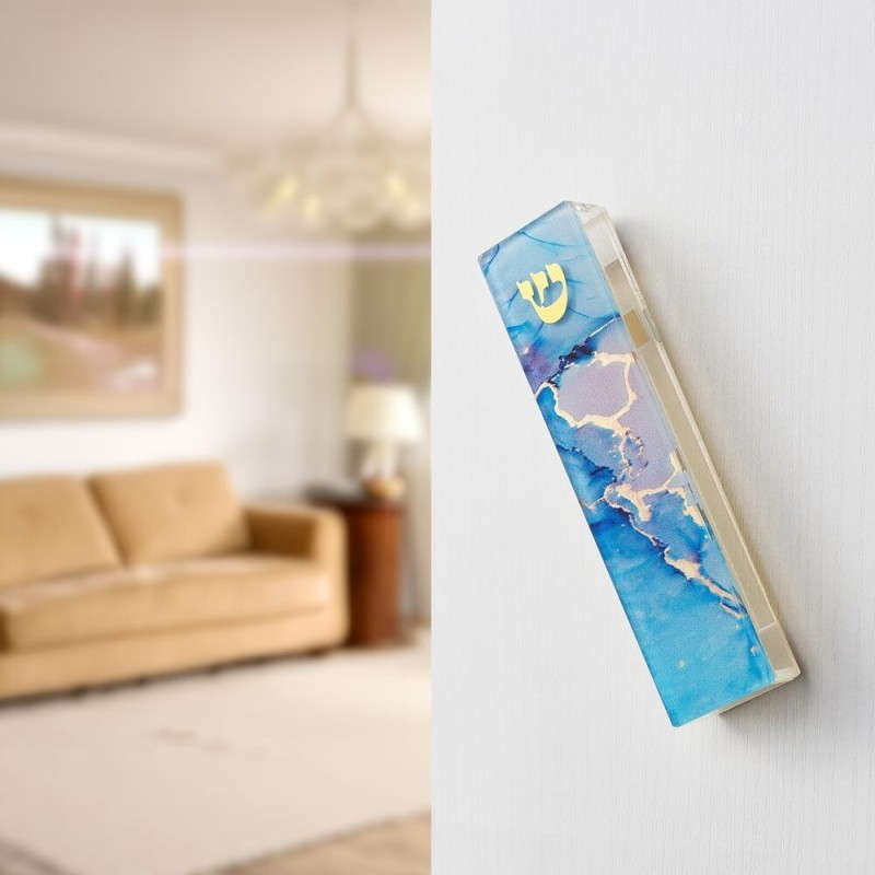 Blue Marble Art Glass Mezuzah | Mezuzahs | Judaica