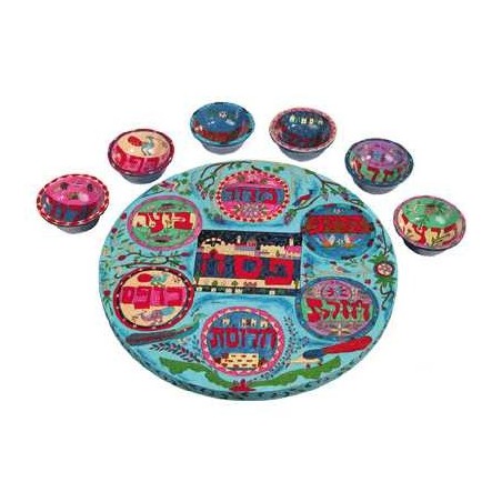 Wood Multi-Color Oriental Seder Plate | Passover | Judaica