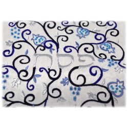 Indigo Pomegranate and Grapes Matzah Cover | Passover | Judaica