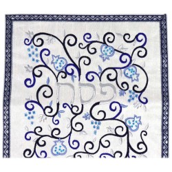 Indigo Pomegranate and Grapes Matzah Cover | Passover | Judaica