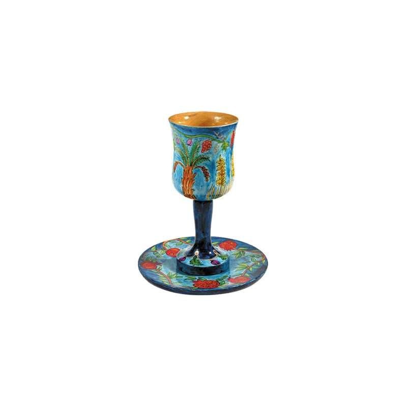 Wood Seven Species Kiddush Cup | Kiddush Cups | Judaica