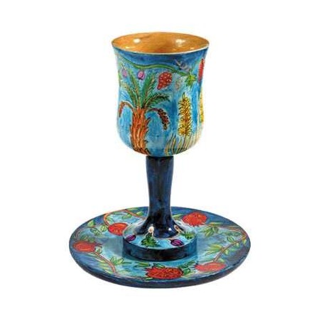 Wood Seven Species Kiddush Cup | Kiddush Cups | Judaica