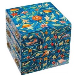 Wood Blue Seven Species Foldable Seder Plate | Passover | Judaica