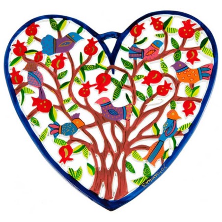 Birds in the Pomegranate Tree Heart Plaque | Art | Judaica