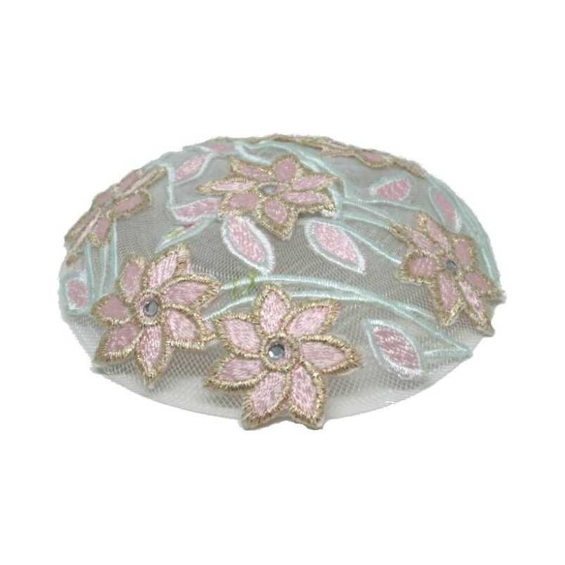 Embroidered Pink Floral Women's Headcover | Kippahs | Judaica
