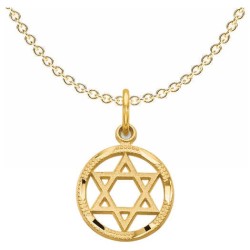14k Solid Yellow Gold Star of David Circle Pendant | Jewelry | Judaica