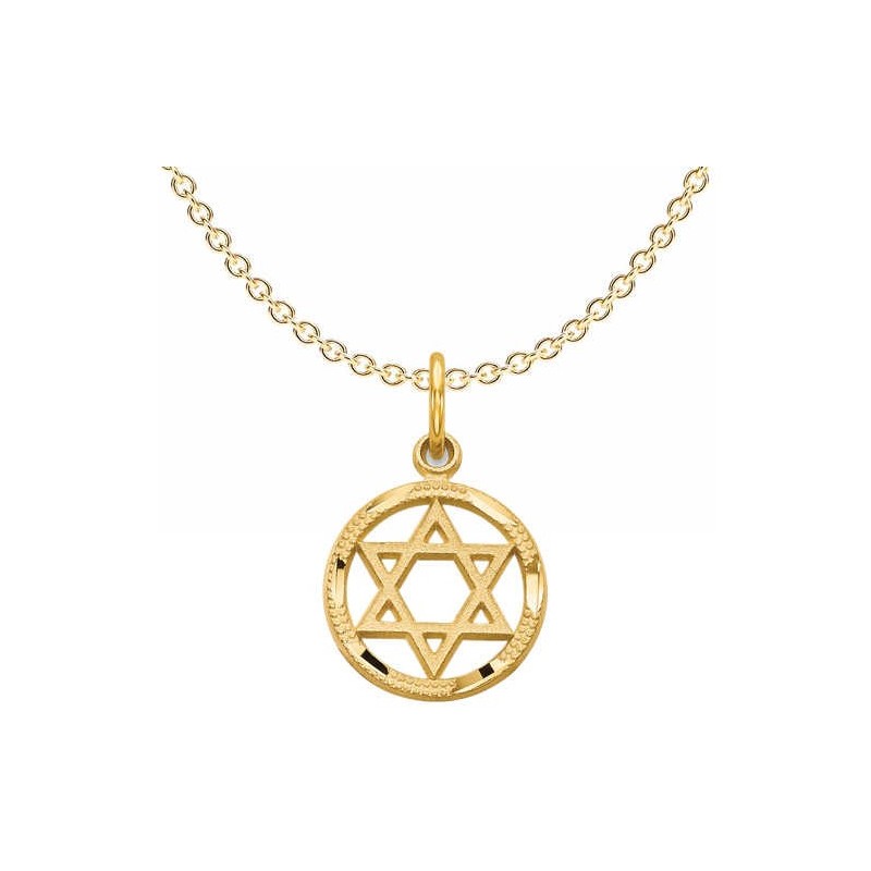 14k Solid Yellow Gold Star of David Circle Pendant | Jewelry | Judaica