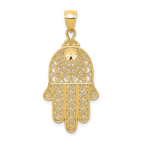 14k Solid Yellow Gold Diamond-Cut Filigree Hamsa P | Jewelry | Judaica
