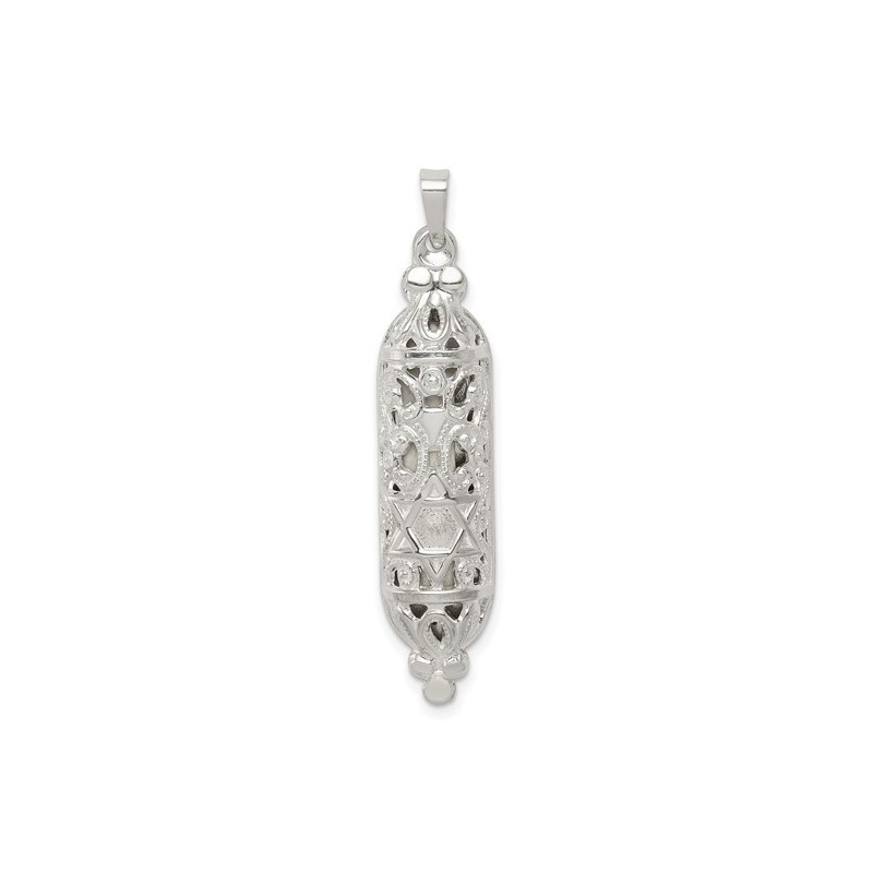 Sterling Silver Fancy Mezuzah Pendant | Jewelry | Judaica