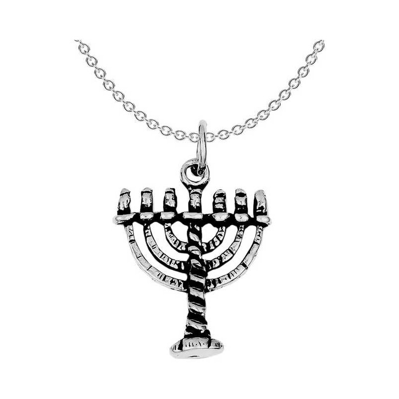 Sterling Silver Ornate Menorah Pendant | Jewelry | Judaica