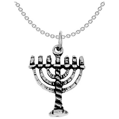 Sterling Silver Ornate Menorah Pendant | Jewelry | Judaica