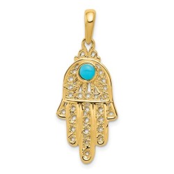 14k Yellow Gold Turquoise Filigree Hamsa Pendant | Jewelry | Judaica