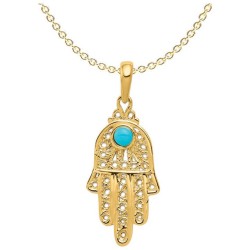 14k Yellow Gold Turquoise Filigree Hamsa Pendant | Jewelry | Judaica