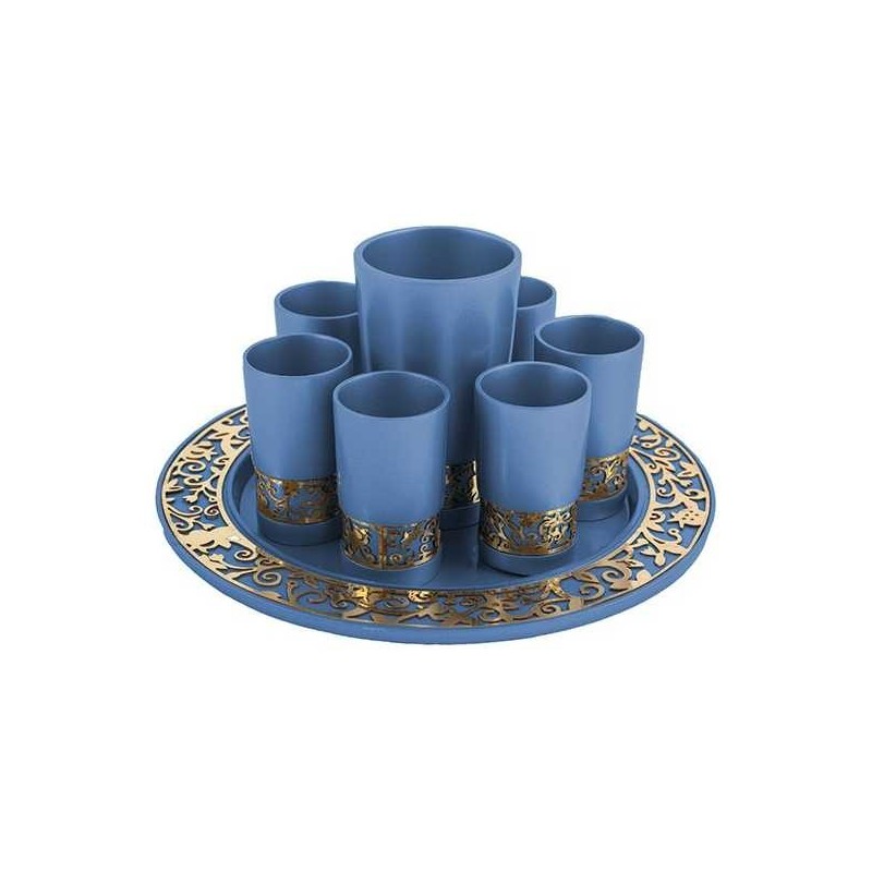 Round Blue and Gold Lasercut Pomegranate Kiddush S | Kiddush Cups | Ju