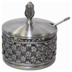 Floral Pewter Decorative Dish With Glass Insert &  | Rosh Hashanah | J