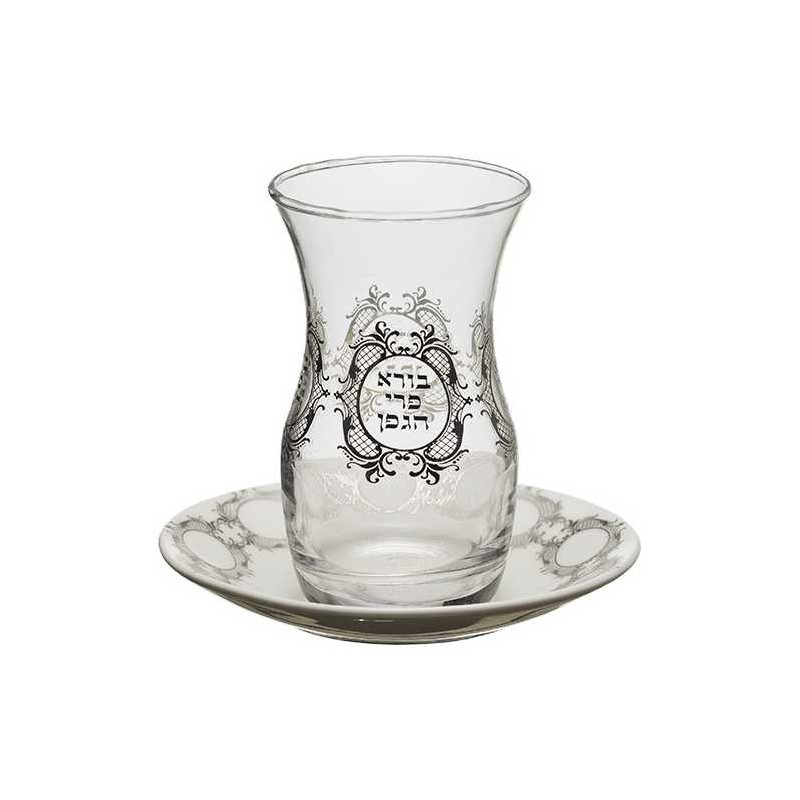 Glass Kiddush Cup 4" With Ceramic Saucer 4.2 oz -  | Kiddush Cups | Ju