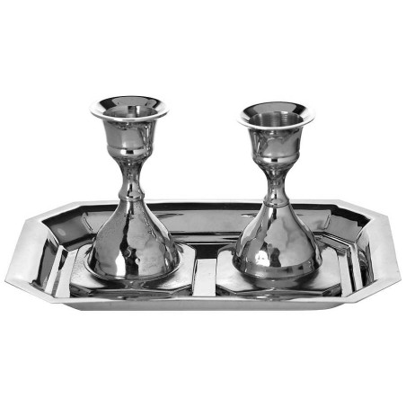Nickel Plated Candlestick Set of 2 With Tray - 3" | Candle Holders | J