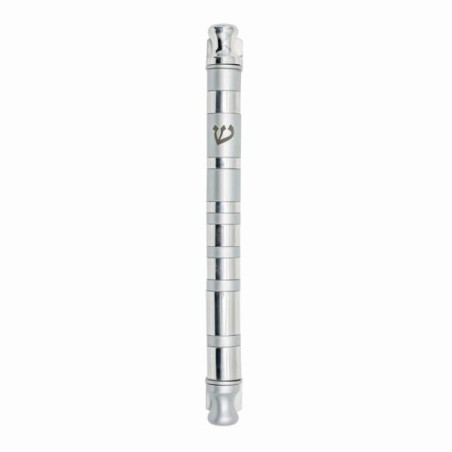 Cylinder Striped Mezuzah Case 12cm - Silver | Mezuzahs | Judaica